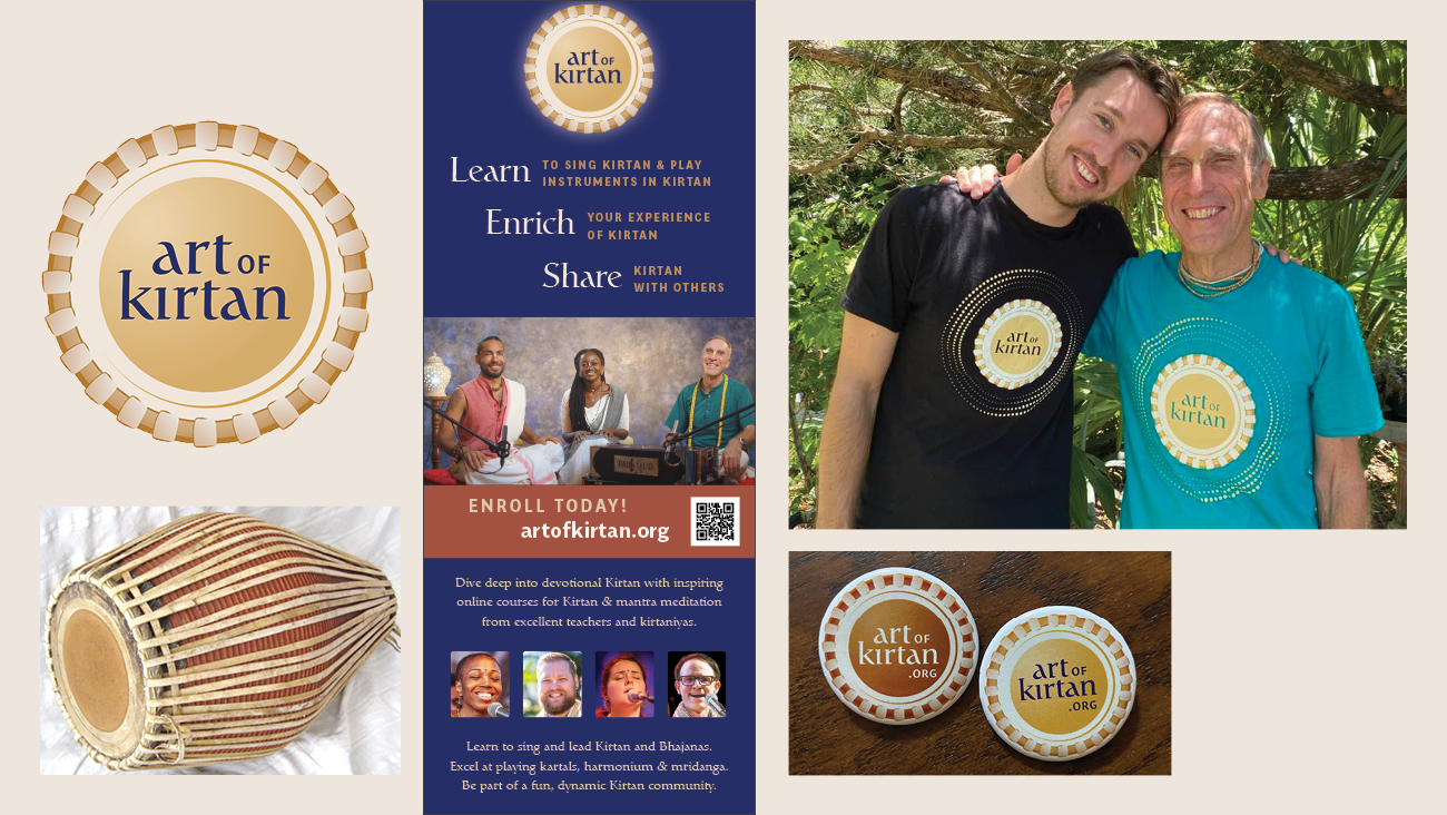 Art of Kirtan logo, t-shirt design, pop up banner, buttons