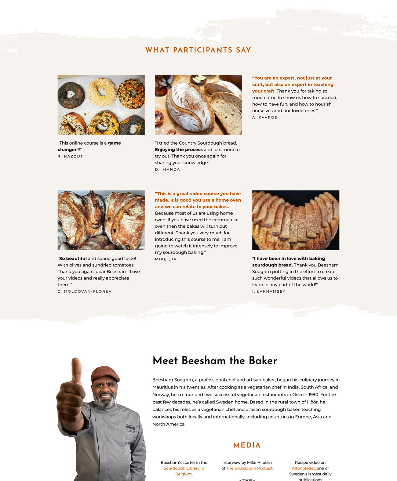 Beesham the Baker website screenshot middle