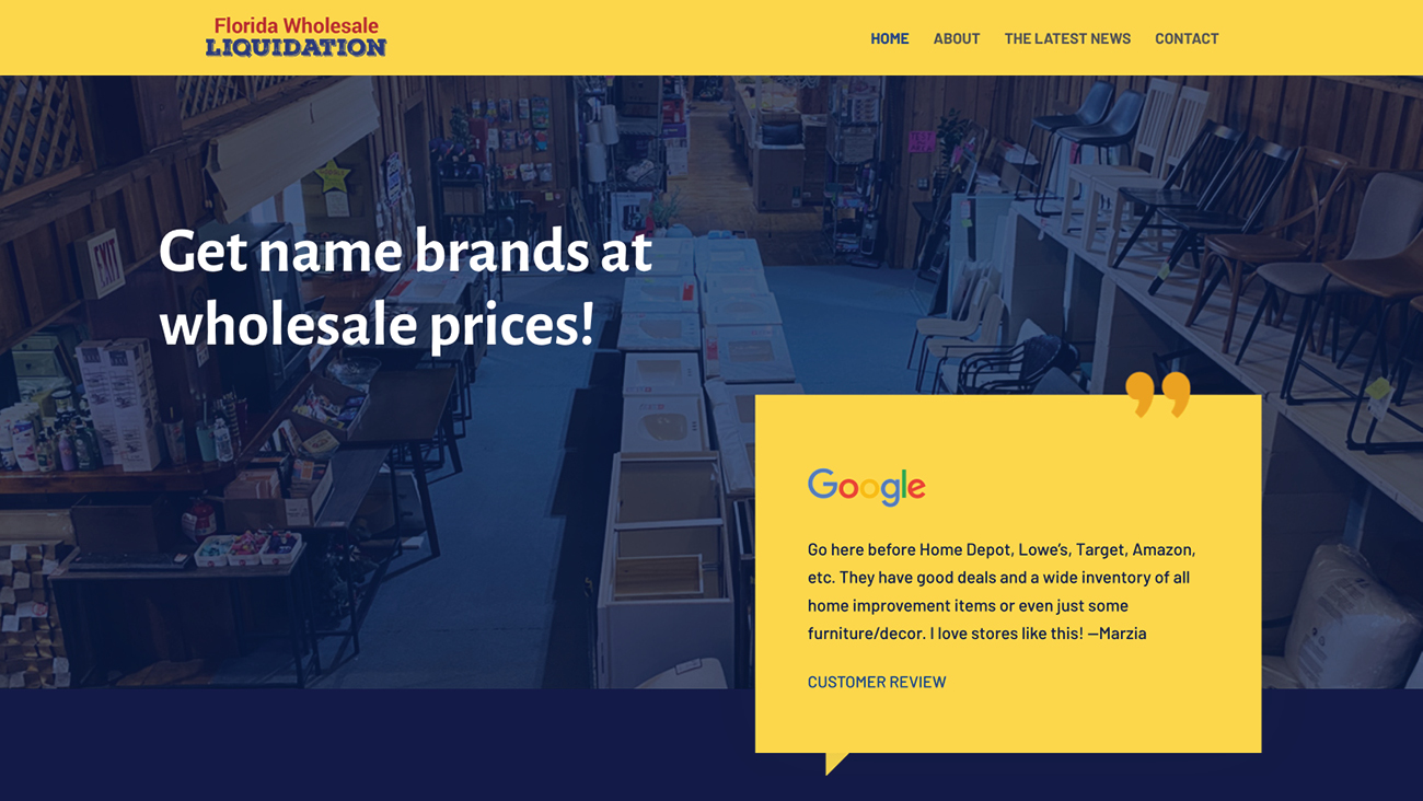 Florida Wholesale Liquidation website top header