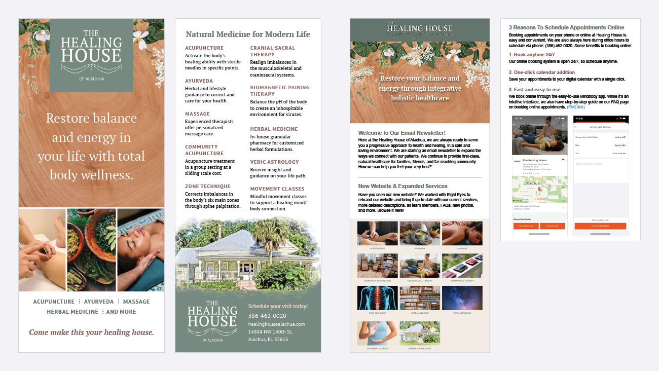 Healing House of Alachua rack card and Email newsletter template