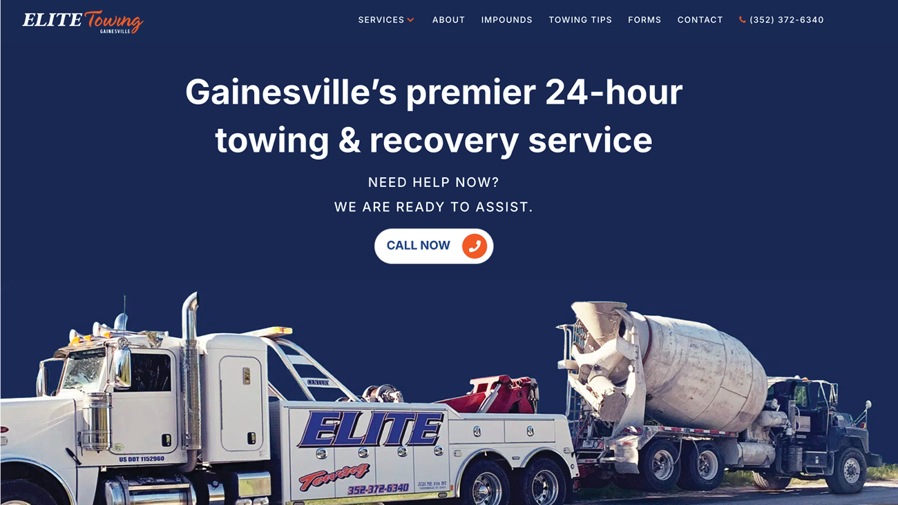 Elite Towing website header