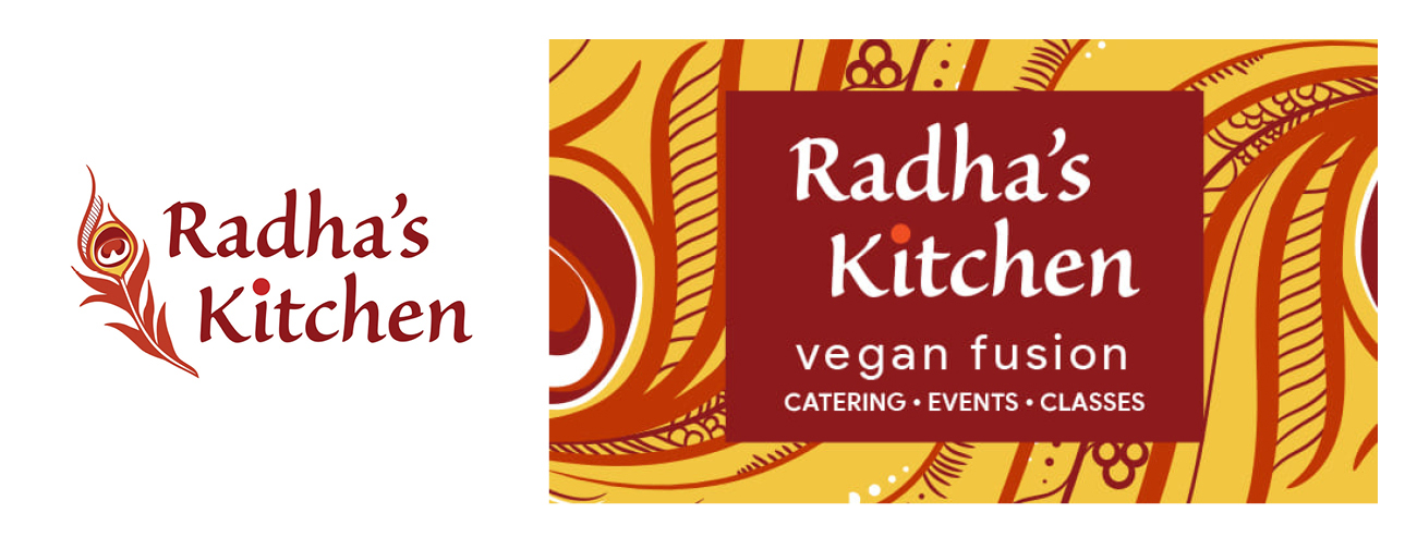 Radha's Kitchen logo and business card